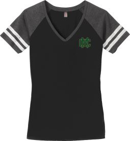 District Made Ladies V-Neck Tee, Black/ Heathered Charcoal